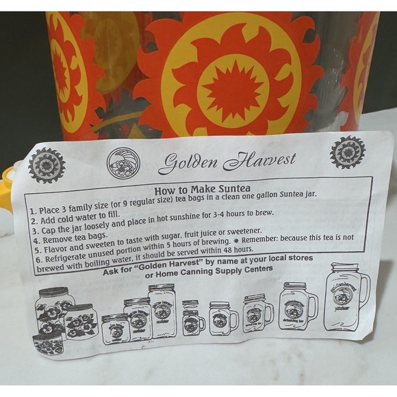 VTG Anchor Hocking Sun Tea Gallon Glass Jar 70's Jug Dispenser Yellow Sunny Daze - Picture 7 of 8